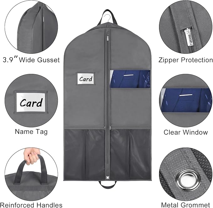 Zilink 43" Suit Bags for Closet Storage and Travel Gusseted Hanging Garment - Image 3