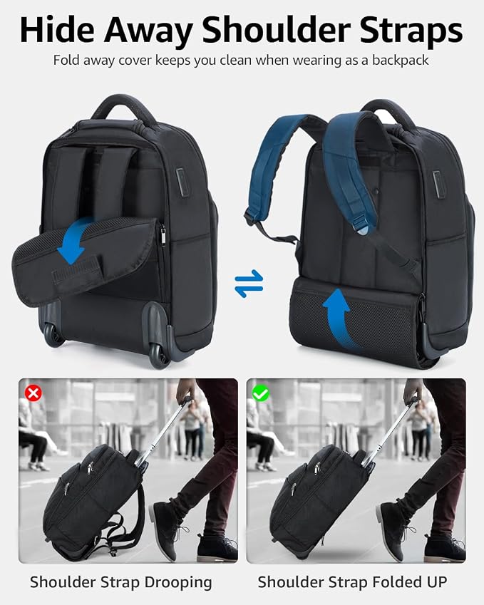 Rolling Backpack, 30L Travel Laptop Backpack - Image 6