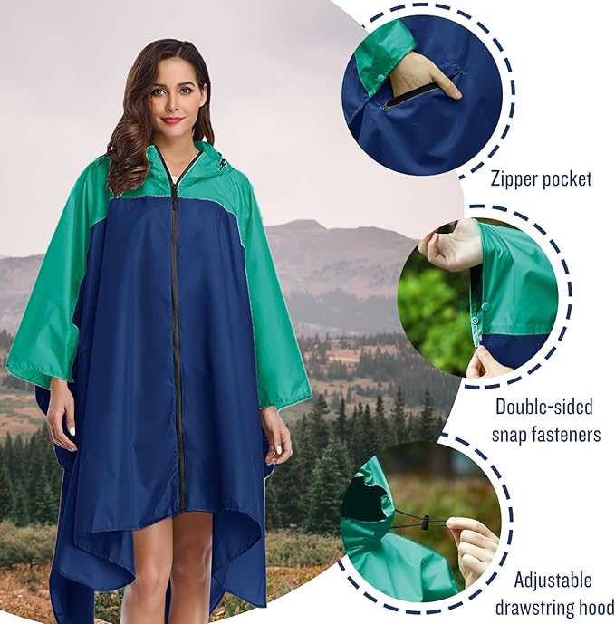 SaphiRose Unisex Rain Poncho Hooded Waterproof Raincoat - Image 3
