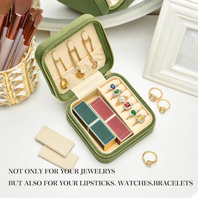 Travel Jewelry Case, Small Plush Velvet Jewelry Box - Image 5