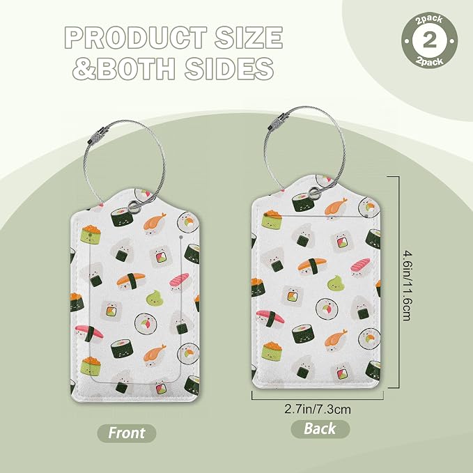 2 Pack Luggage Tags for Suitcase, Cute Funny Japanese Sushi Leather Luggage Tag - Image 2