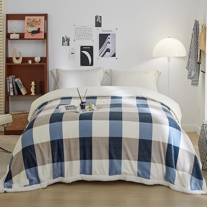 PU MEI Sherpa Fleece Throw Blanket 80" x 90" Full/Queen Reversible Plush Fluffy - Image 2