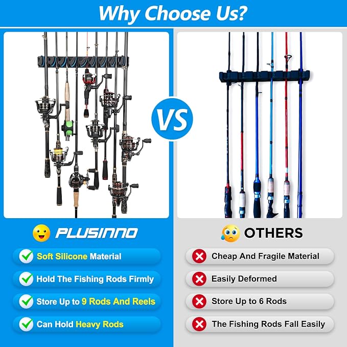 PLUSINNO Vertical Fishing Rod Holder, Wall Mounted Fishing Rod Rack, Fishing - Image 5
