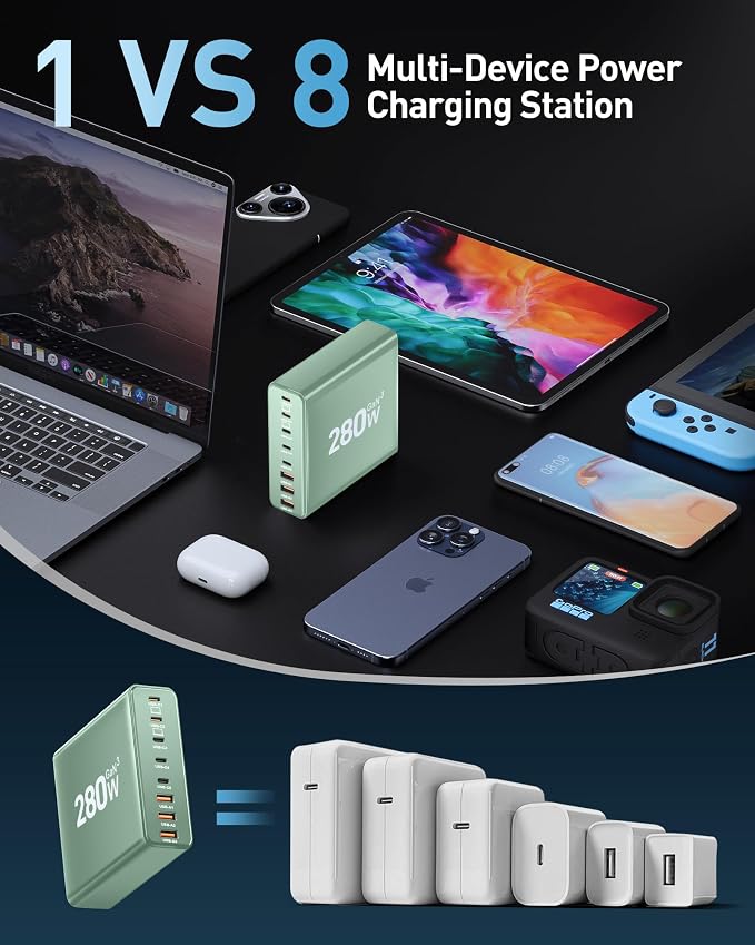 280W USB C Charger Block, 8-Port USB C Charging Station GaN III PD 65W Laptop - Image 5