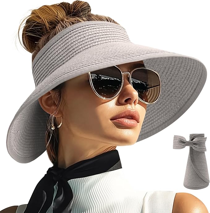 PFFY Sun Hats for Women Straw Beach Hat Packable Foldable Wide Brim Ponytail by Unknown