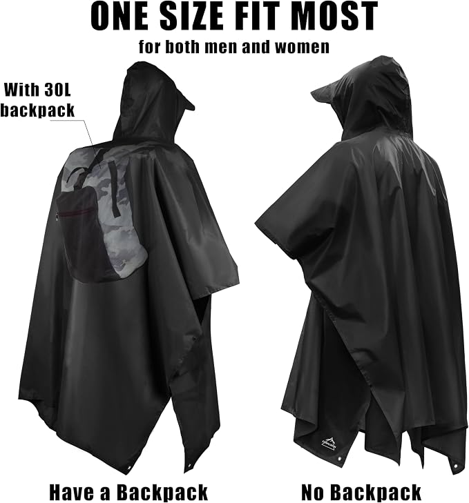 Coralrain Hooded Rain Poncho Lightweight Waterproof Unisex Raincoat Jacket - Image 4