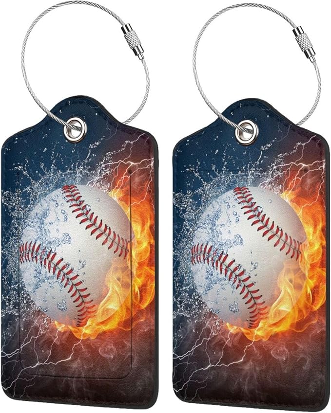 2 Pack Luggage Tags for suitcases Cute Baseball Luggage Tag, Leather Stainless by Wvpslak