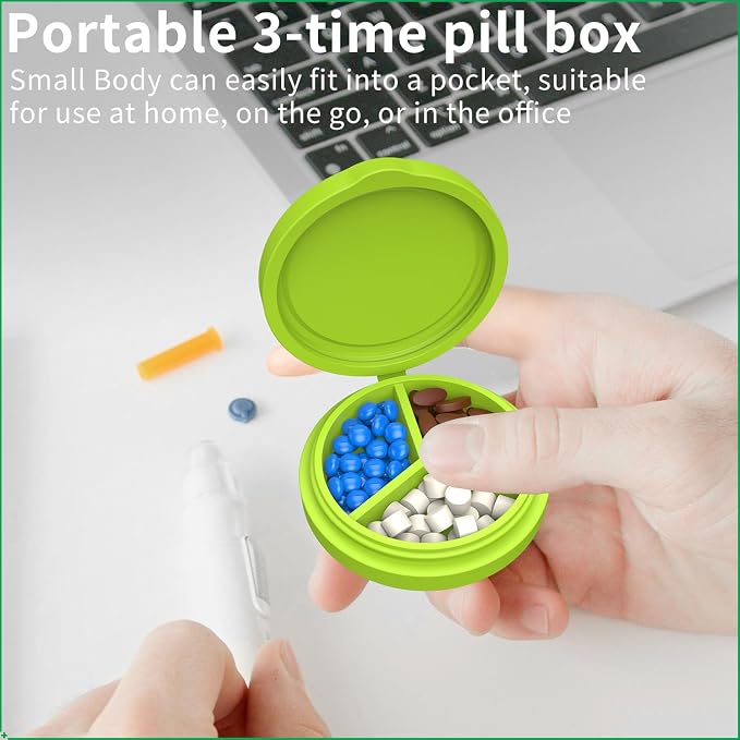 2 Pack Small Pill Box, 3 Compartment Round Silicone Travel Pill Box - Image 3
