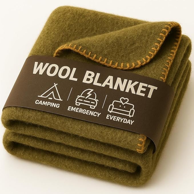 Wool Camping Blanket – 70% Wool Heavy-Duty Military Style Throw, Warm & Washable by JmrUsaInc