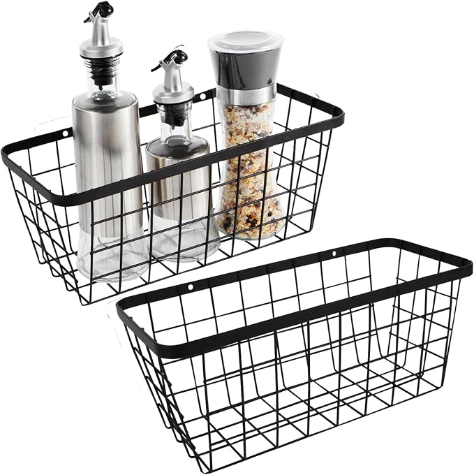 2 Pack Hanging Wall Basket Organizer Over the Cabinet Door Wire Baskets by LeleCAT