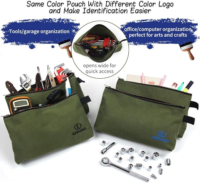KERNOWO 4 Pack Upgrade Zipper Canvas Tool Pouch, 20 oz Heavy Duty Tool Bag - Image 3