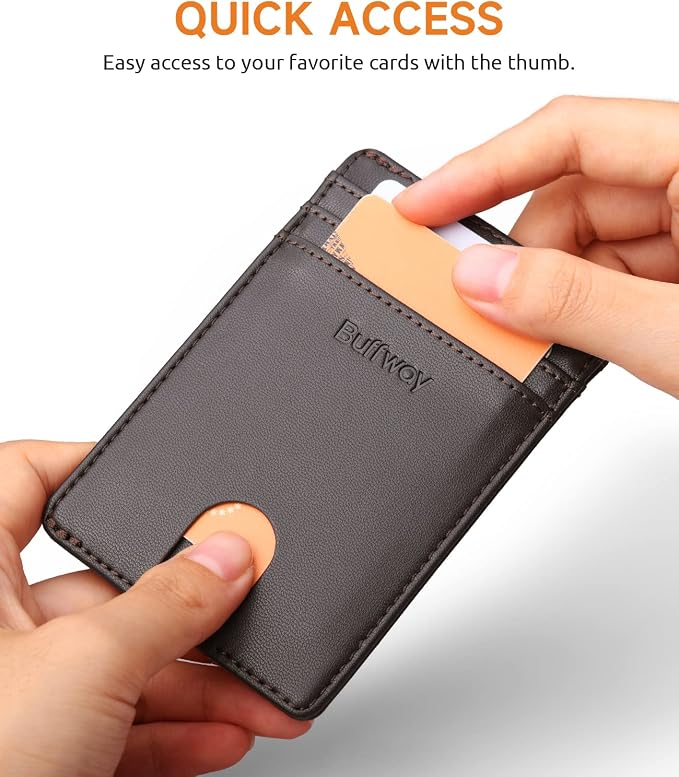 Buffway Mens Slim Wallet, Minimalist Thin Front Pocket Leather Credit Card - Image 3