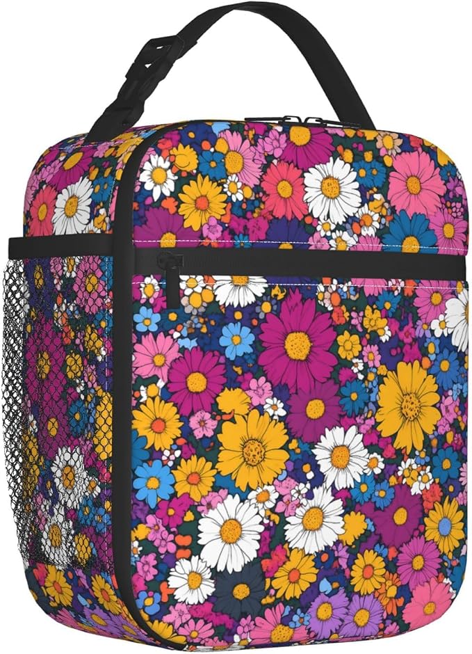 Floral Insulated Lunch Box for Women Men Floral Lunch Bag for Travel, or - Image 2
