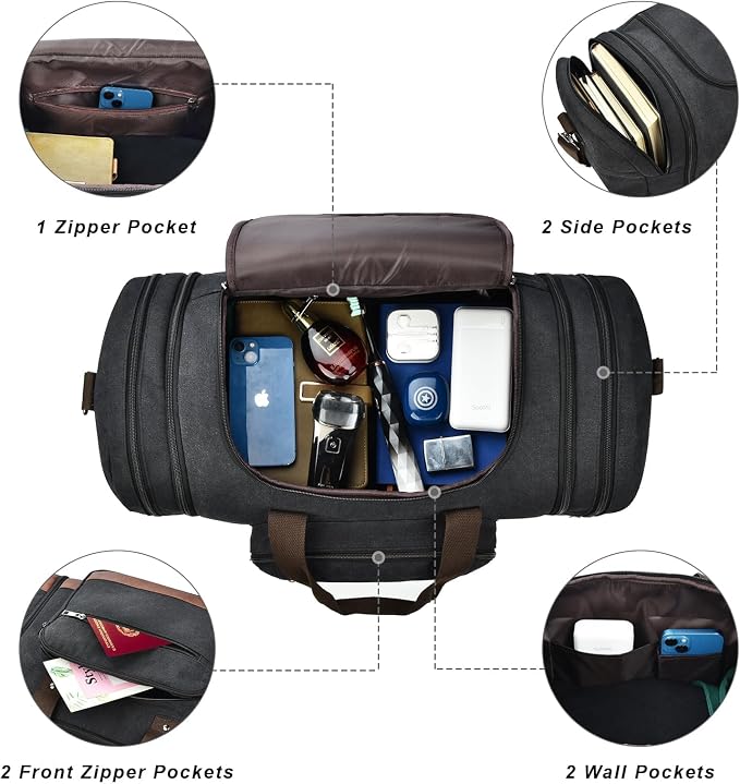 Dimayar Canvas Duffle Bag for Travel, Expandable Carry on Bag, Overnight - Image 2