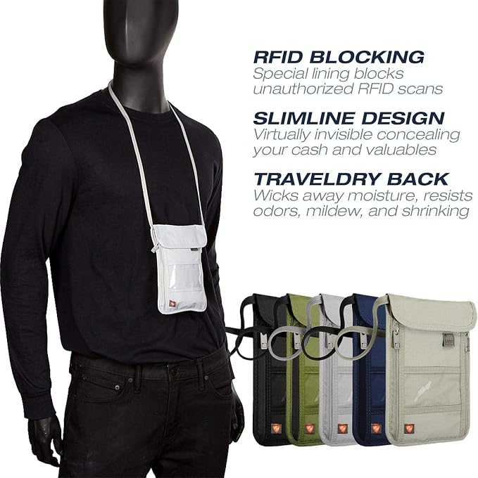 Lewis N. Clark RFID Blocking Stash Neck Wallet, Travel Pouch + Passport Holder - Image 6