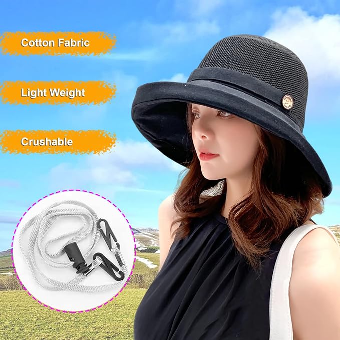 Women Wide Brim Sun Hats Metal Wired Edge Summer UV Protection Beach Fishing Hat - Image 4