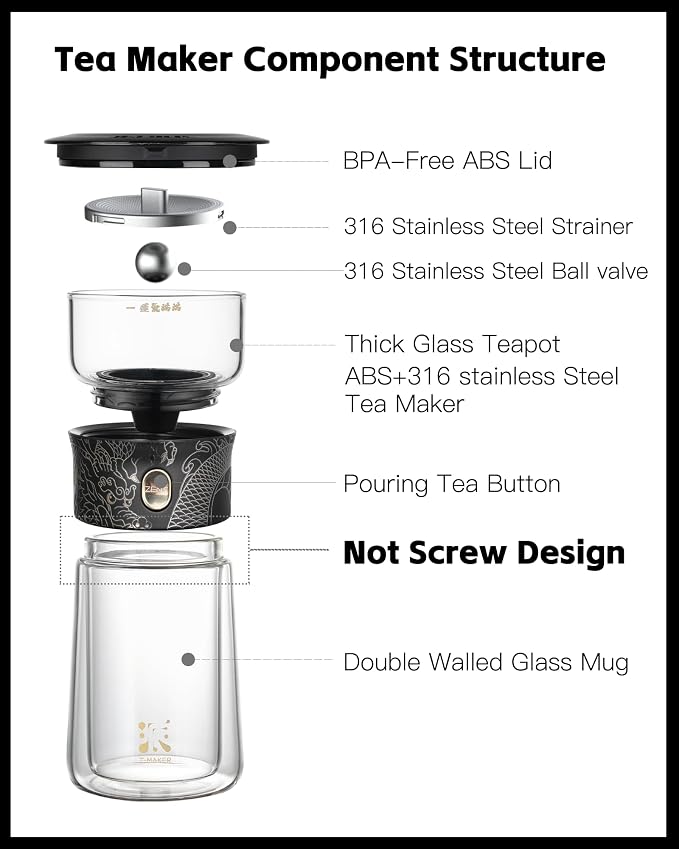ZENS Cool Glass Teapot with Infuser, Smart One Touch Tea Maker - Image 6