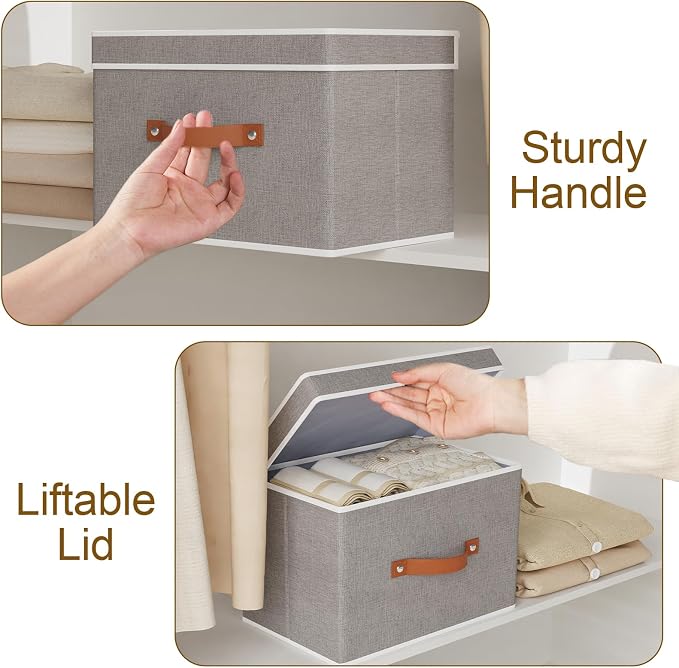 Collapsible Storage Bins with Lids, 1 Pack Linen Foldable Cloth Baskets - Image 5