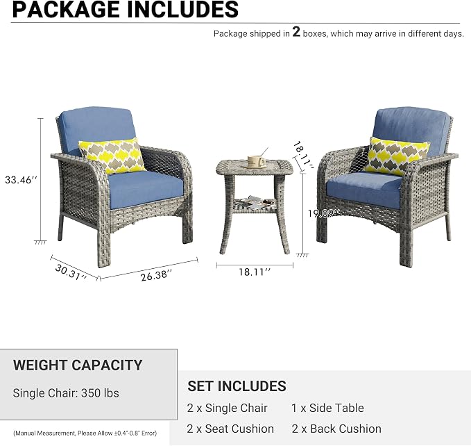 HOOOWOOO Patio Furniture Set, 3 Pieces Outdoor Conversation Set, All Weather - Image 6