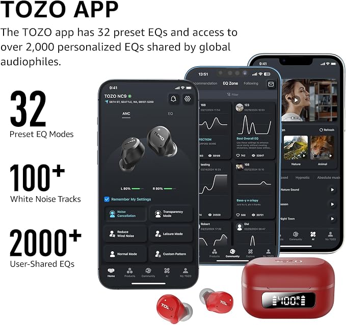 TOZO NC9 Hybrid Active Noise Cancelling Wireless Earbuds, 6 Mics ENC Clear Call - Image 6