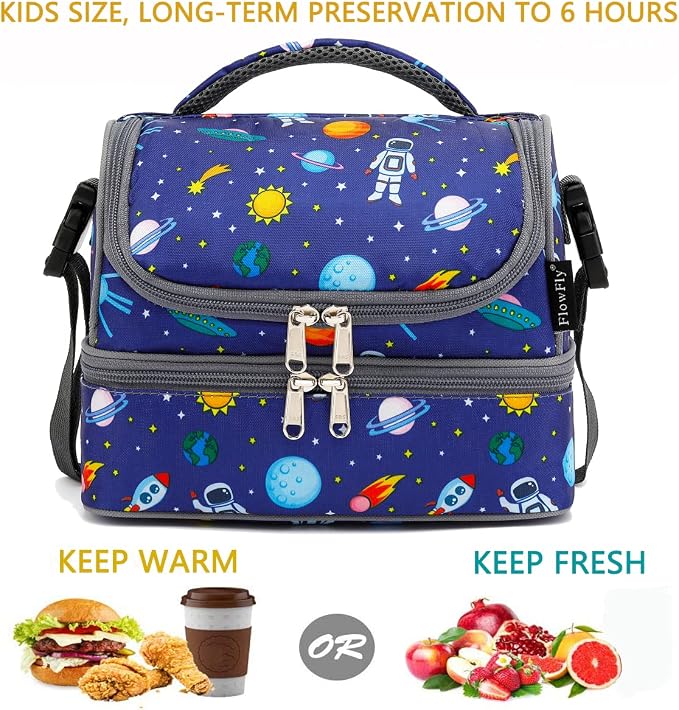 FlowFly Kids Double Decker Cooler Insulated Lunch Bag Large Tote - Image 2