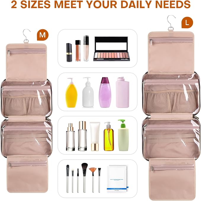 Hanging Toiletry Bag for Women Travel, 2 Sizes Large & Small Waterproof - Image 3