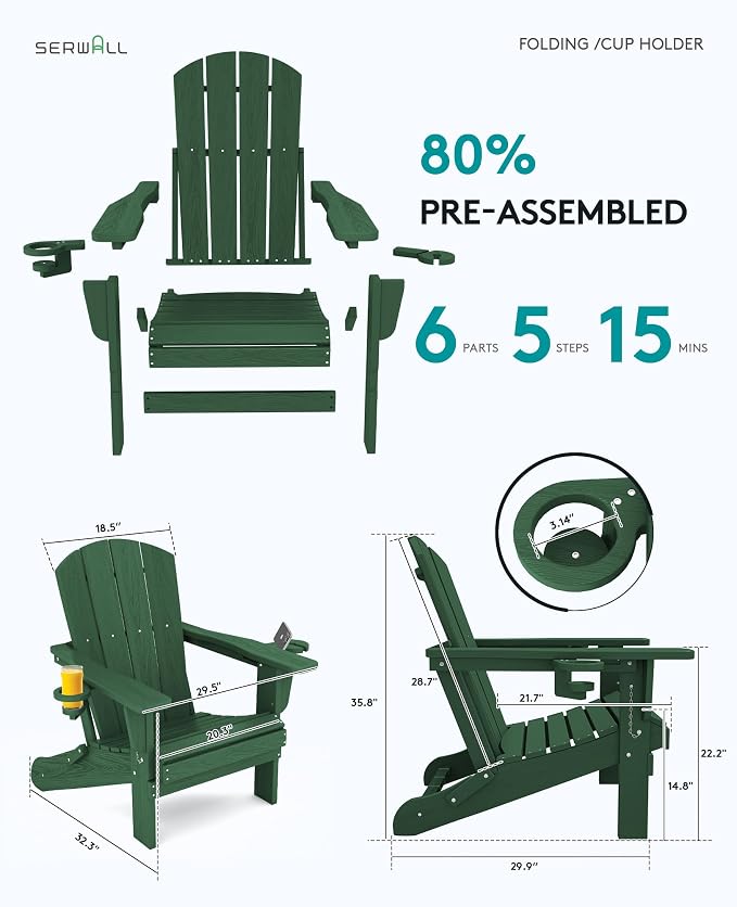 SERWALL Adirondack Chair with Cup Holders - Image 4