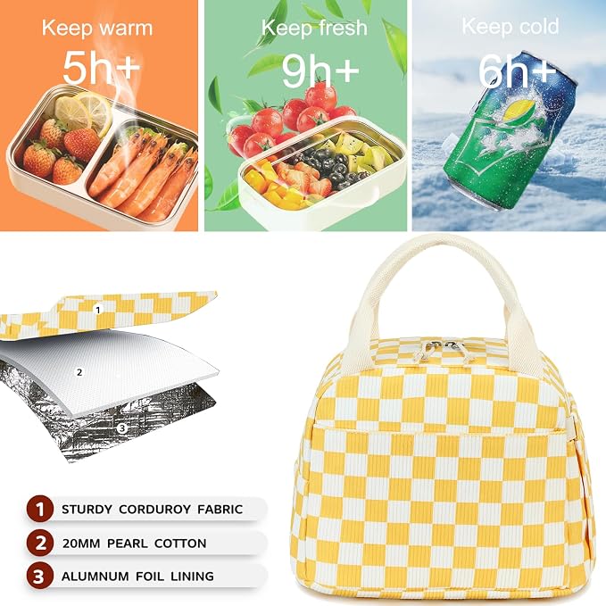 Bluboon Lunch Box for Women men Insulated Cute Corduroy Lunch bag, Reusable - Image 2