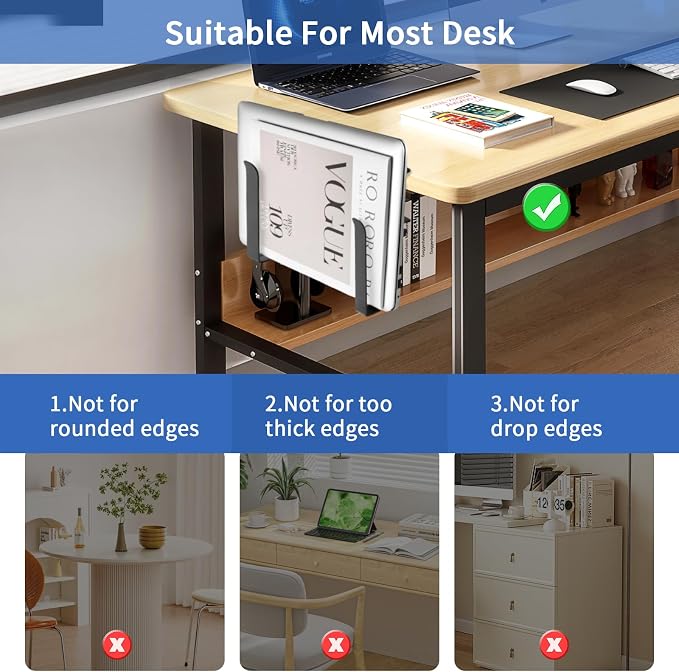 LUKETURE Adjustable Side Laptop Mount, No Drill Laptop Holder, Under Desk - Image 4