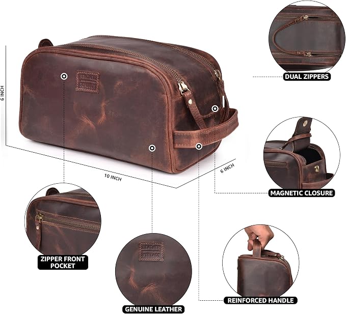 LEATHER VILLAGE Premium Leather Toiletry Travel Pouch - Image 3