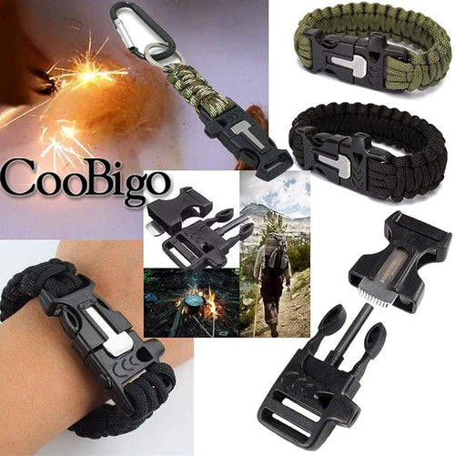 10Pack 3/4" Fire Starter Survival Whistle Buckle Flint Scraper - Image 2