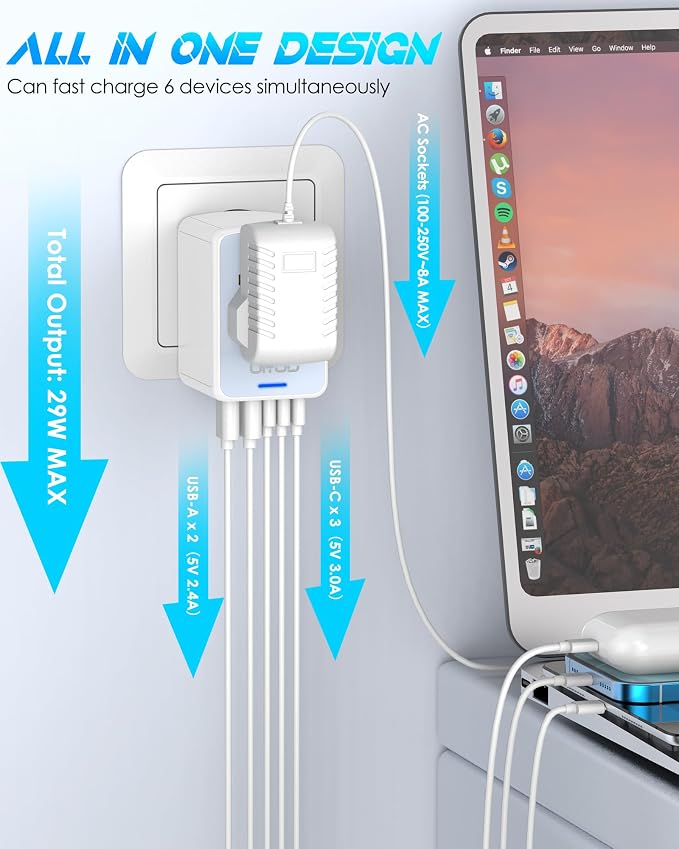 Universal Travel Adapter with 5 USB Ports & Multi AC Outlet, International - Image 2