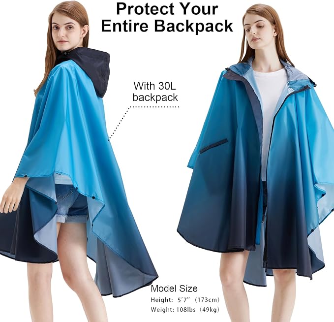 Rain Poncho Jacket Coat Hooded Zipper Style - Image 5