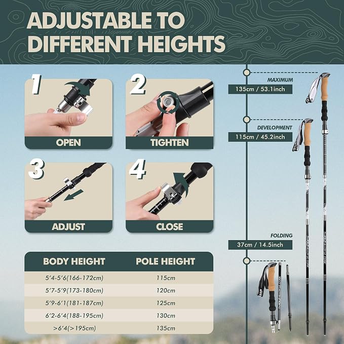 GPTCAMP Nordic Walking Stick, Cork Handle, Lightweight 7075 Aluminum Trekking - Image 3