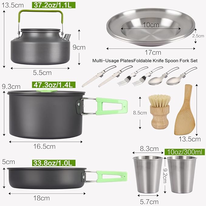 PELLOR Camping Cookware Set, Pans Set and Folding Fork, Lightweight Backpacking - Image 4