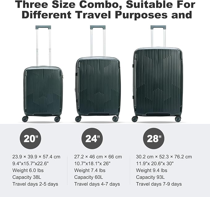 Nazhura Luggage Set, 3-Piece Hardside Suitcase Set, 20-inch Carry On, 28-inch - Image 2