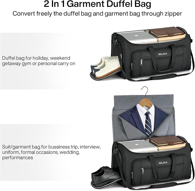 MILADA Convertible 2-in-1 Garment Duffel Weekender Bag Carry On Garment Bags - Image 8