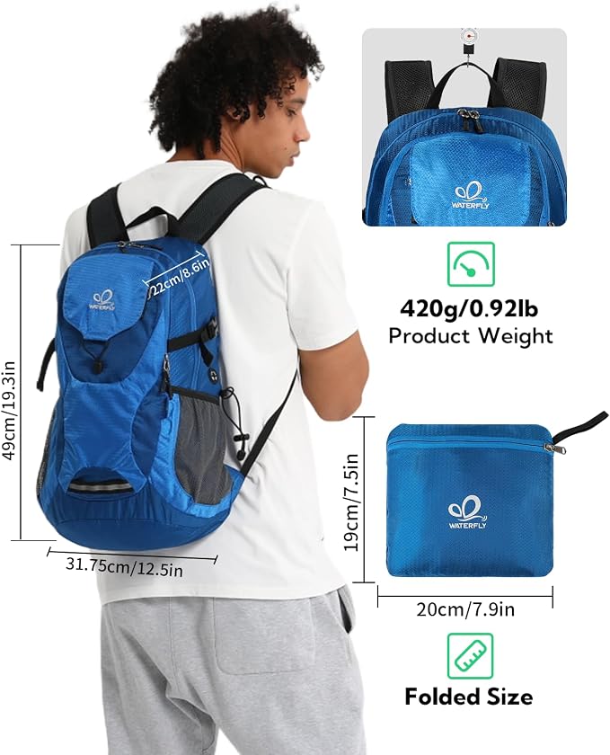 WATERFLY Lightweight Packable Hiking Backpack: 30L Foldable Travel Daypack - Image 2