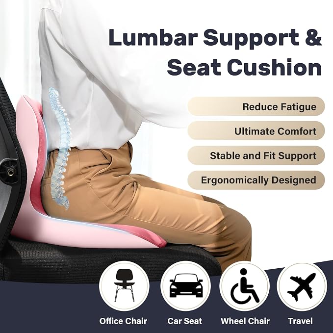 Coverado Car Seat Cushion and Lumbar Support Pillow One Piece, Memory Foam - Image 3