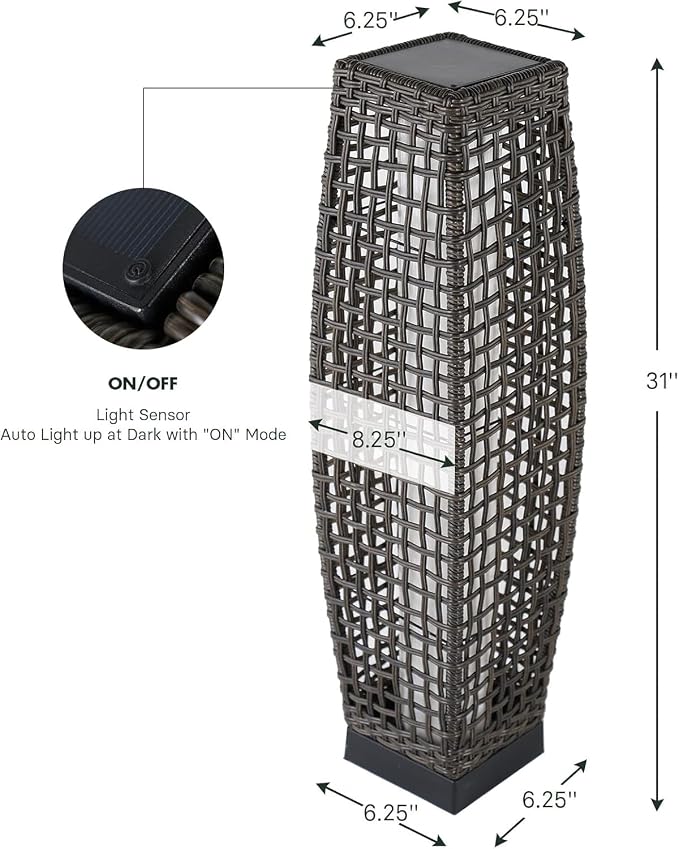 Grand patio Solar Outdoor Floor Lamp Water-Resistant Wicker Deck Lantern Light - Image 7