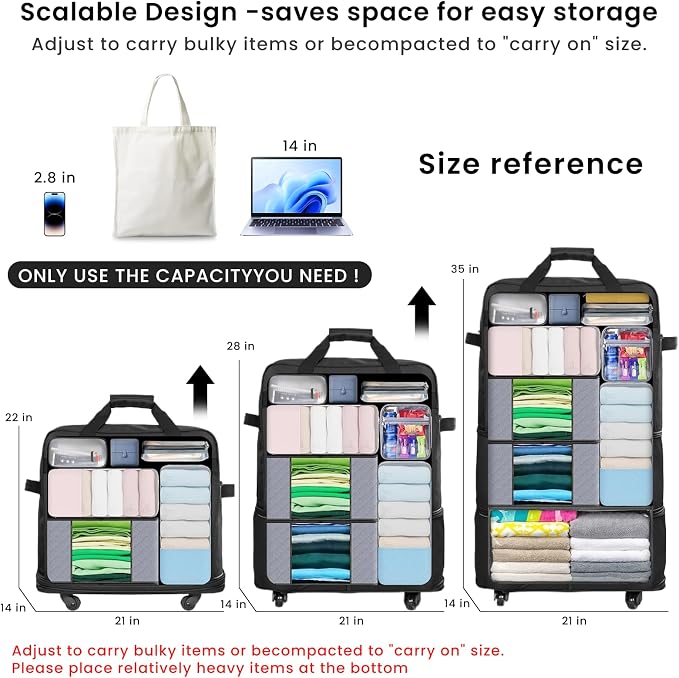 Suitcases with Wheels, Expandable Foldable Luggage Bag - Image 3