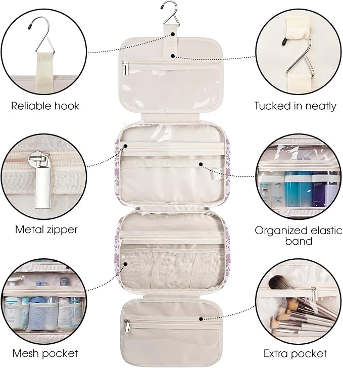 Travel Toiletry Bag for Women Large Hanging Makeup Bag Organizer Toiletries Bag - Image 7