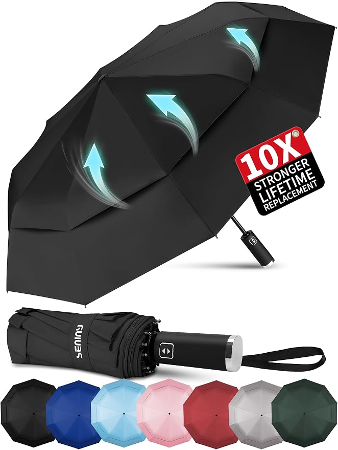 Seniny Windproof Travel Umbrella, Double Vented Canopy Large Umbrellas by Seniny