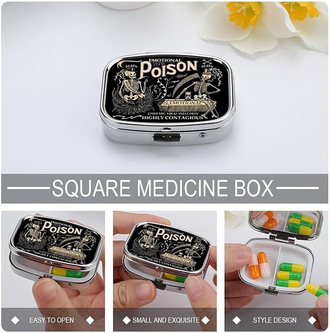Metal 2 Compartment Pill Organizer Travel Friendly Portable Compact Pill Box - Image 4