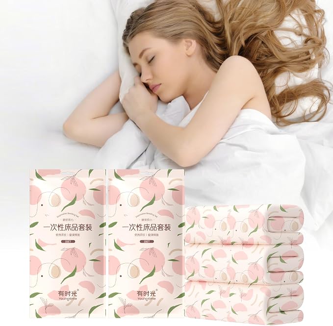 YOUNGTIME Disposable Bed Sheets Fitted Sheet, Disposable Portable Bedding Set by YOUNGTIME