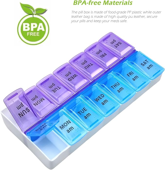 VOFOON Travel Pill Organizer 2 Times a Day, PU Leather Portable Pill Case - Image 7