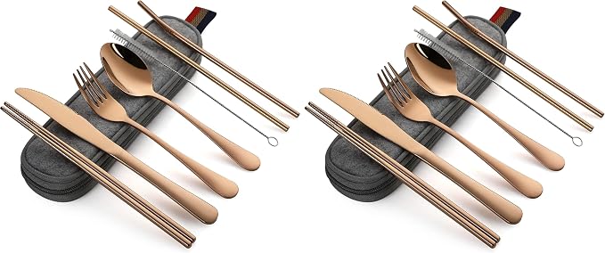 DEVICO Portable Utensils, Travel Camping Cutlery Set, 8-Piece including Knife by DEVICO
