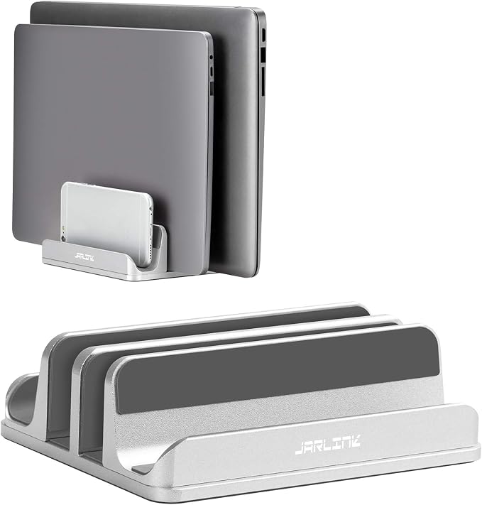 JARLINK 4-in-1 Adjustable Vertical Laptop Stand Holder, Aluminum Dual Slots by JARLINK