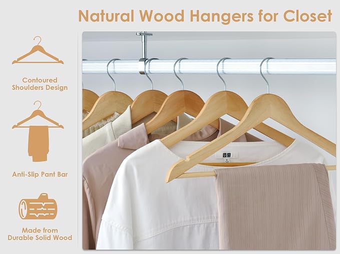 StorageWorks Wooden Hangers 30 Pack, Wood Coat Hanger - Image 5