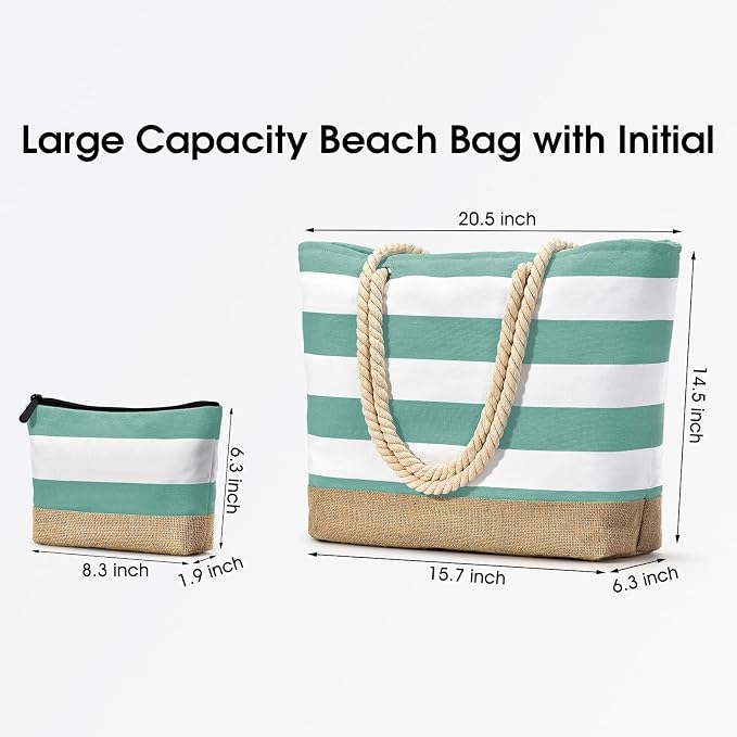 Becokan Beach Bag Initial Beach Tote - Image 3